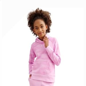 Under Armour Girls Hoodie YL Youth Large Pink Loose Fit Pullover Sweatshirt‎